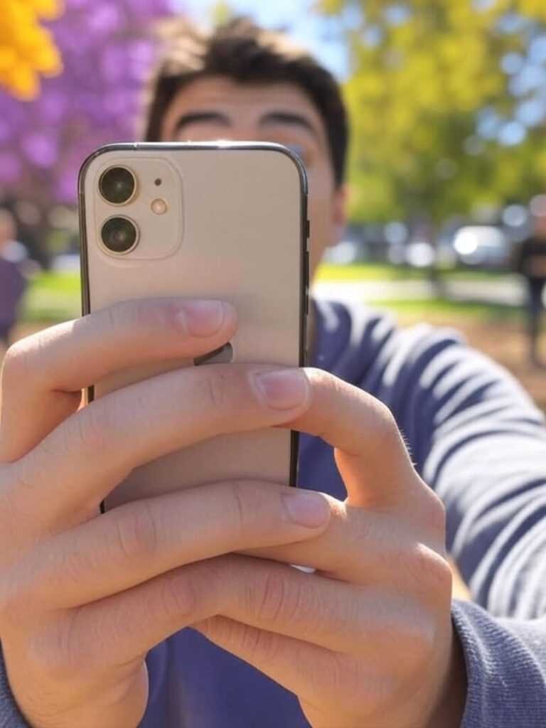 iPhone 11 dual lenses beat XR, blurry selfie drop in sunny oranges.