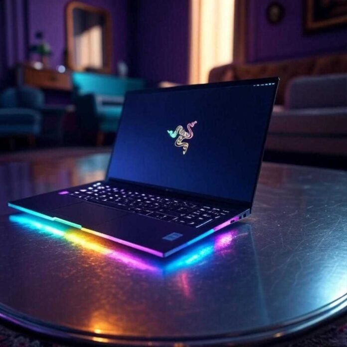 Vibrant impressionist painting of messy gaming desk with glowing RGB gear, spilled drink.