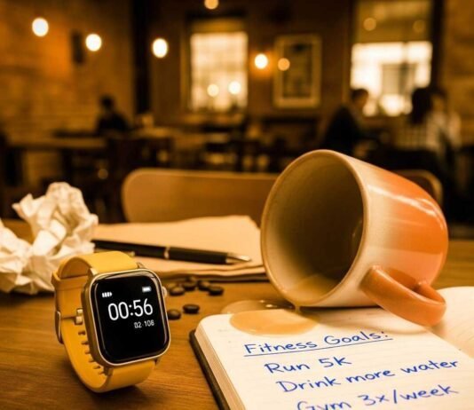 Best Budget Smartwatches That Do More Than Just Tell Time A vintage-style photo of a smartwatch, spilled latte, and a notebook.