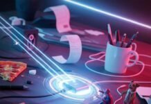 Best USB Hubs & Docks to Expand Your Laptop in 2025 A dynamic shot of a messy desk with a glowing USB dock.