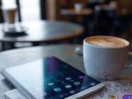 iPad Pro Review: A Laptop Replacement or Overpriced Tablet? Shiny iPad Pro, spilled latte, crumpled notebook with app doodles, pixelated spaceship on messy coffee table.