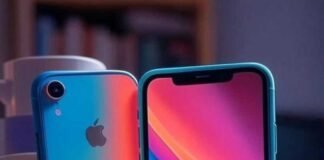 iPhone XR vs iPhone 11 in 2025: Which Is Still Worth It? iPhone 11 races ahead of XR, stunning view from below in electric blues.