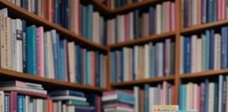 The Best Kindle Models Compared – Which One Is Right for You? Tabby cat swats bookmark on rickety table with Kindles, tiny bookshelves, pastel hues.