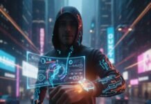 The Smartest Smartwatches in 2025 – Apple, Fitbit & More A man jogging at night with a futuristic smartwatch and glowing health data.