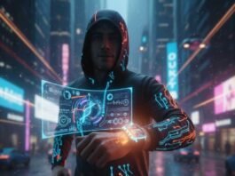 The Smartest Smartwatches in 2025 – Apple, Fitbit & More A man jogging at night with a futuristic smartwatch and glowing health data.