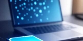 SSD vs HDD in 2025: Which Storage Solution Should You Choose? Blurred desk with glowing SSD, dusty HDD, open laptop, binary confetti, vibrant colors.