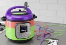 Instant Pot Recipes and Hacks for Busy Tech-Lovers Instant Pot, tangled cables, smartphone, ramen, and a dancing pixelated fork.