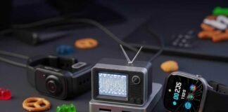 Smart, Cool, and Cheap: Best Gadgets for Tech Lovers on a Budget A cluttered desk with gadgets, a neon keyboard, and scattered snacks.