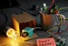 How to Turn Your House into a Smart Home on a Small Budget A cluttered desk with gadgets, a smart plug, and a sticky note.